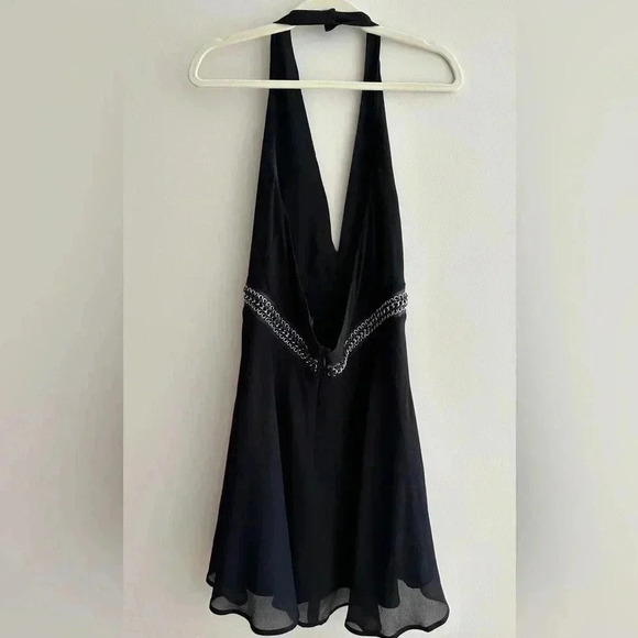H&M Black Gothic Y2K Halter Swing Dress with Silver Chain Braided Waist,Size 10 - Picture 13 of 16